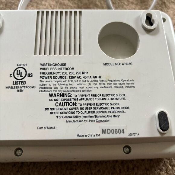 Westinghouse Wireless Intercom Model No. WHI-3S *Works* - Picture 4 of 4